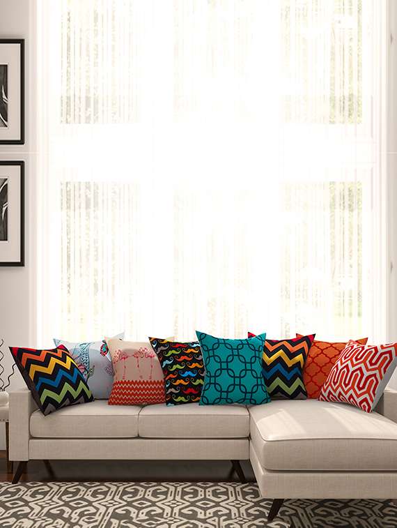 multicoloured cotton printed cushion cover (set of 8)