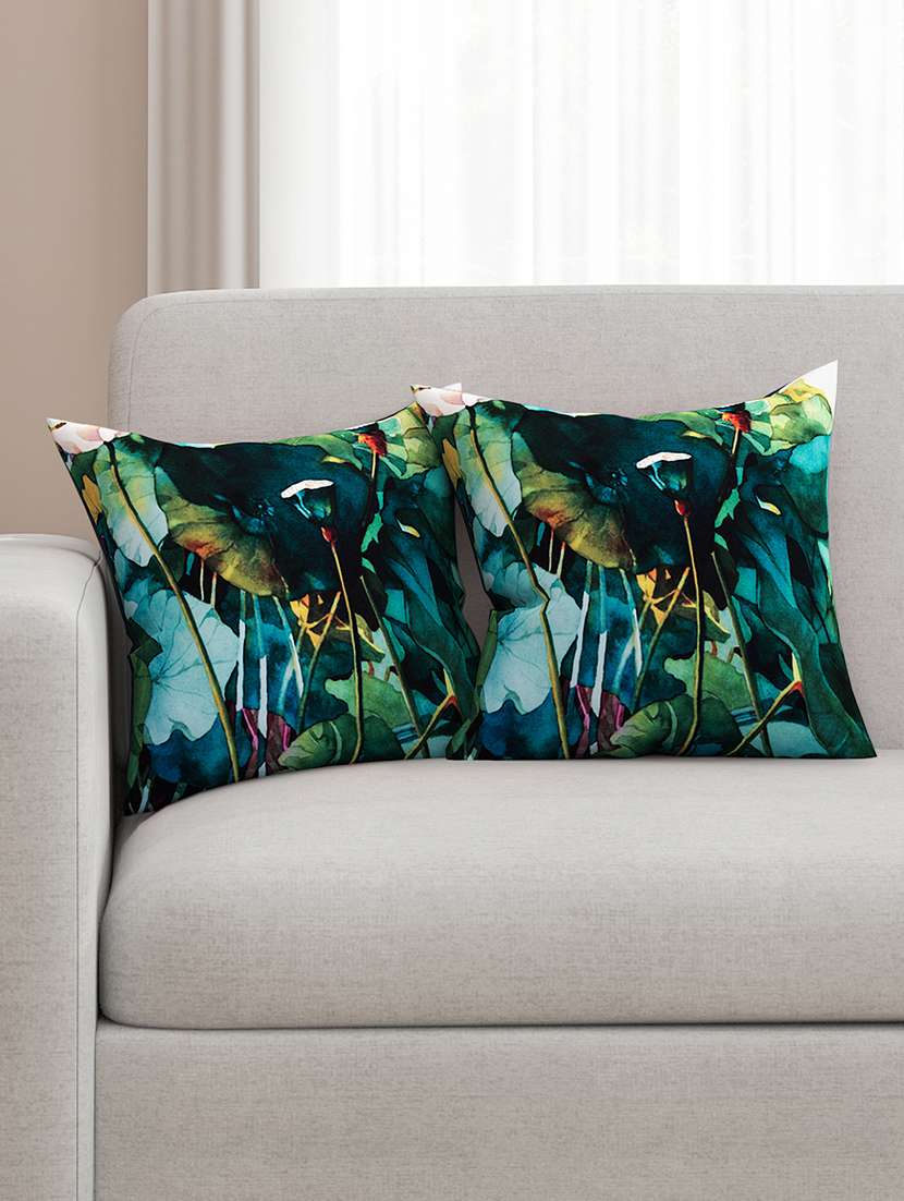 green cotton printed cushion cover (set of 2)
