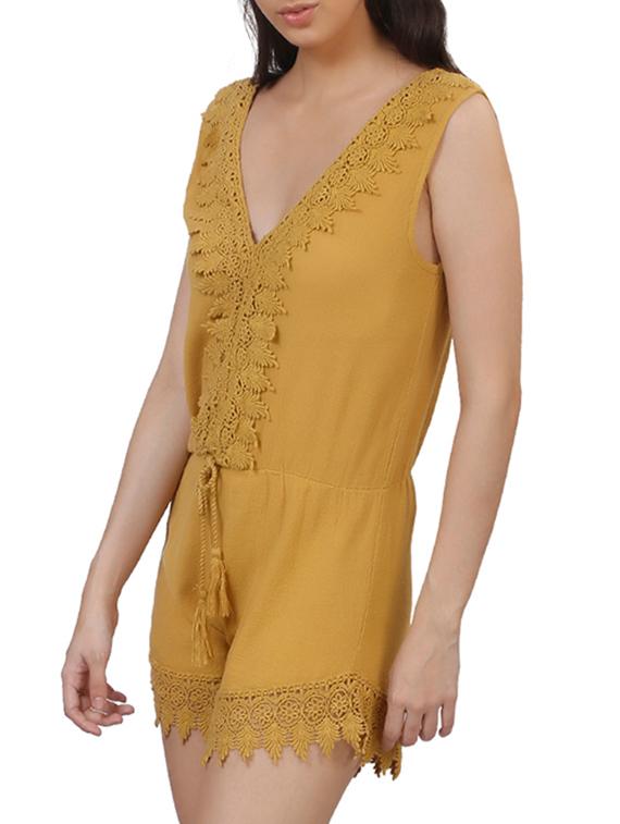 solid mustard cotton romper - 11608348 -  Standard Image - 1