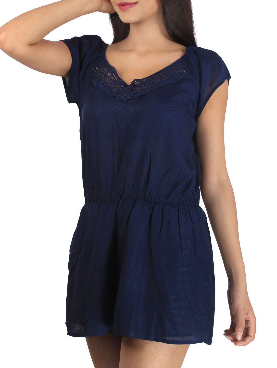 solid navy blue viscose romper - 11608350 -  Standard Image - 1