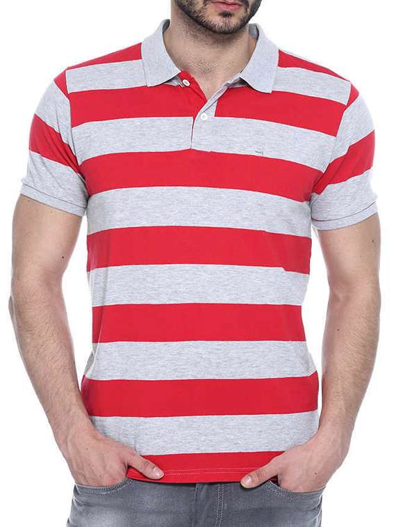 red cotton striped polo t-shirt