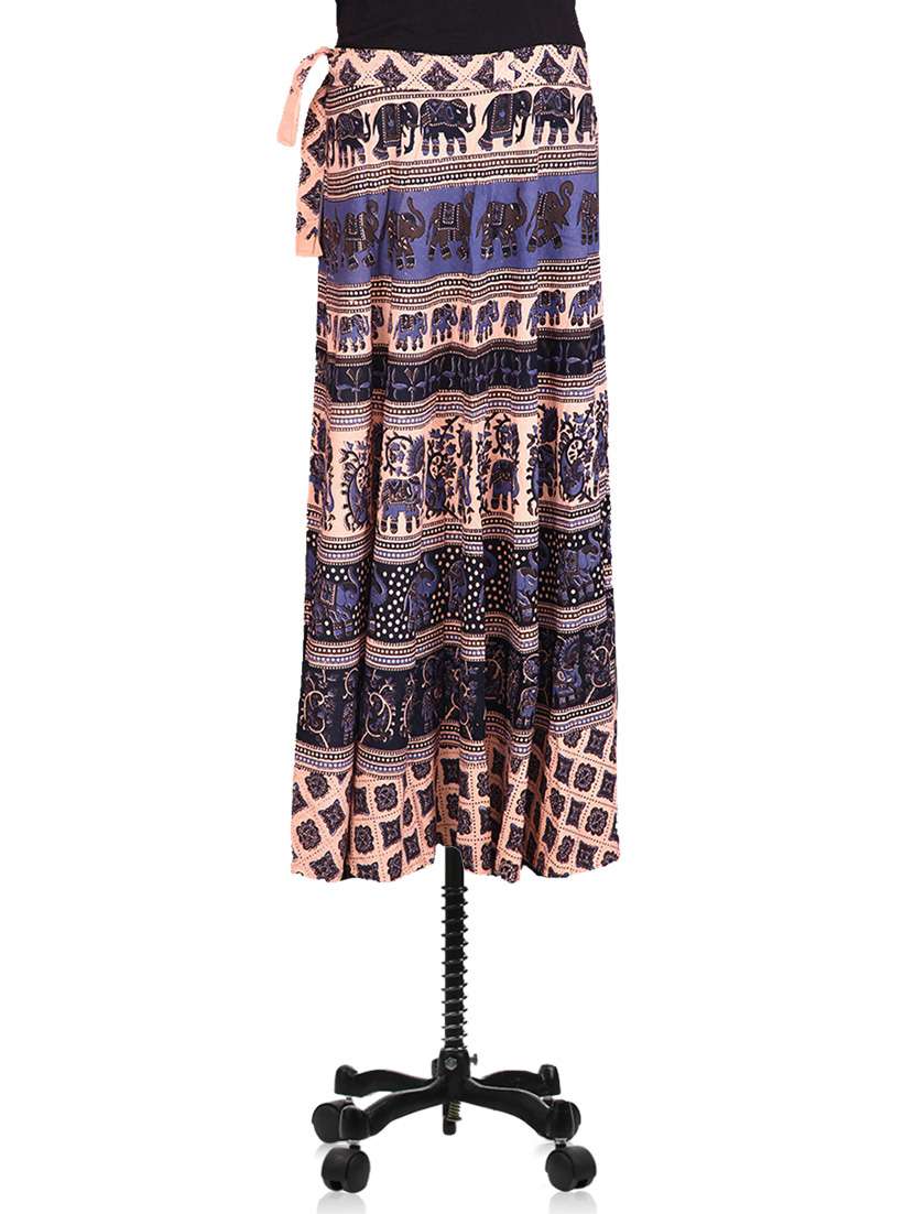 bagru printed wrap flared skirt