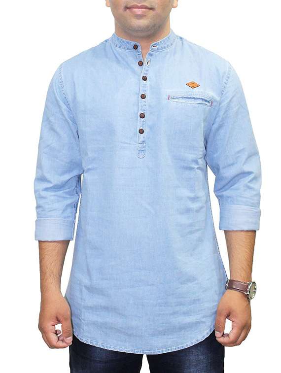 solid light blue denim kurta