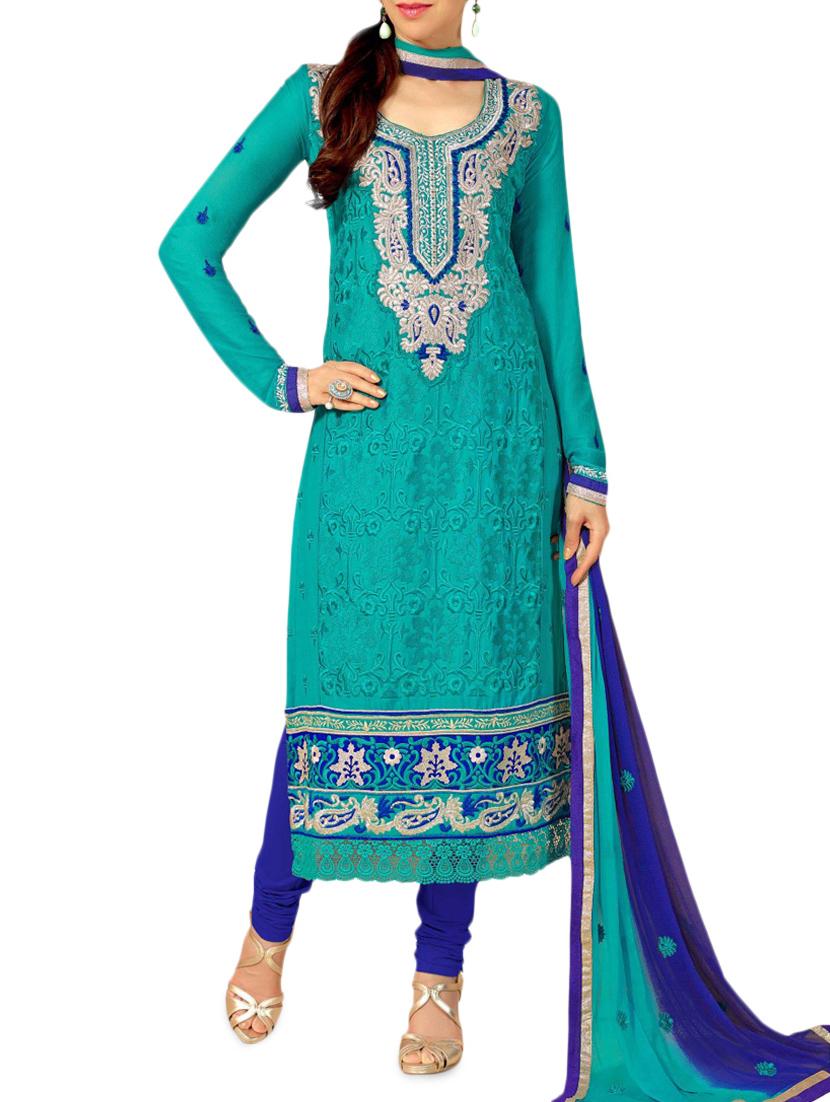 Green Embroidered Stain And Cotton Straight Salwar Suit Suit Set - PARISHA