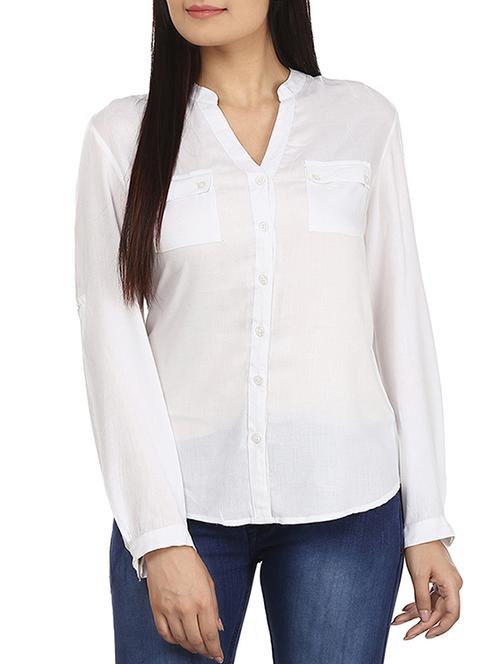 white solid viscose shirt - 11639598 - Standard Image - 0