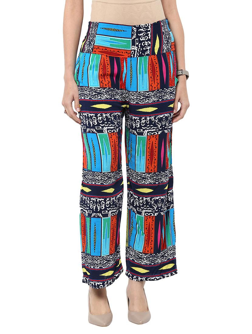 women printed flat front wide leg trouser