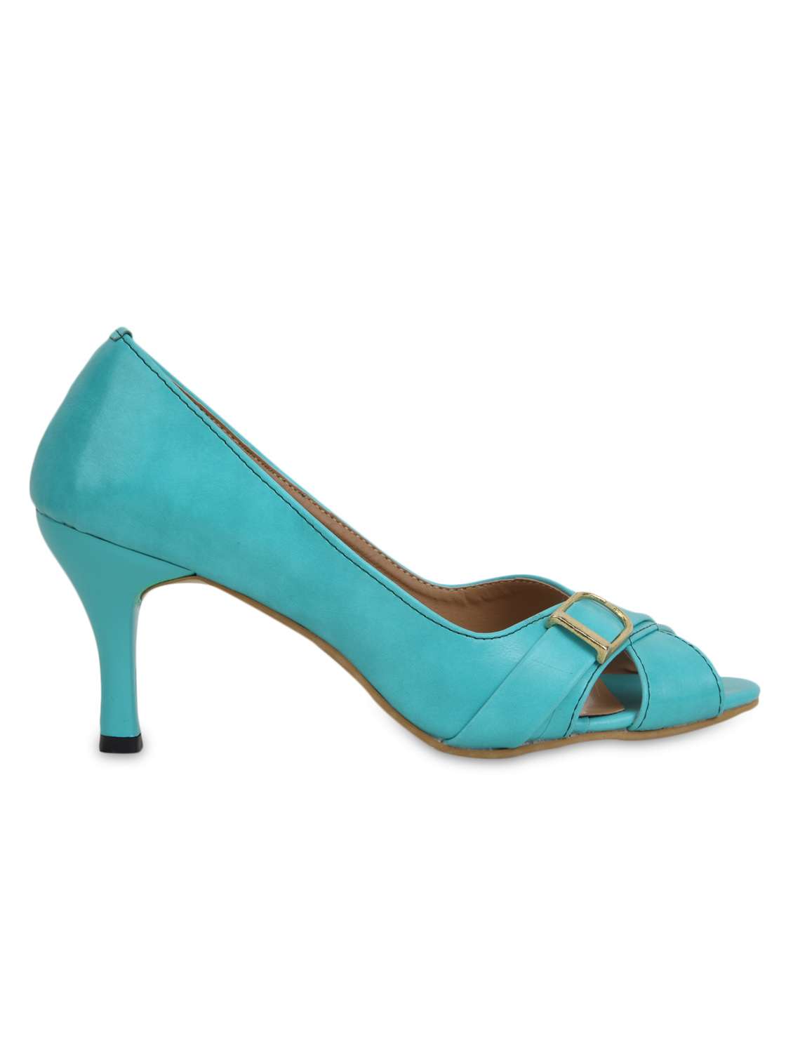 blue faux leather heels