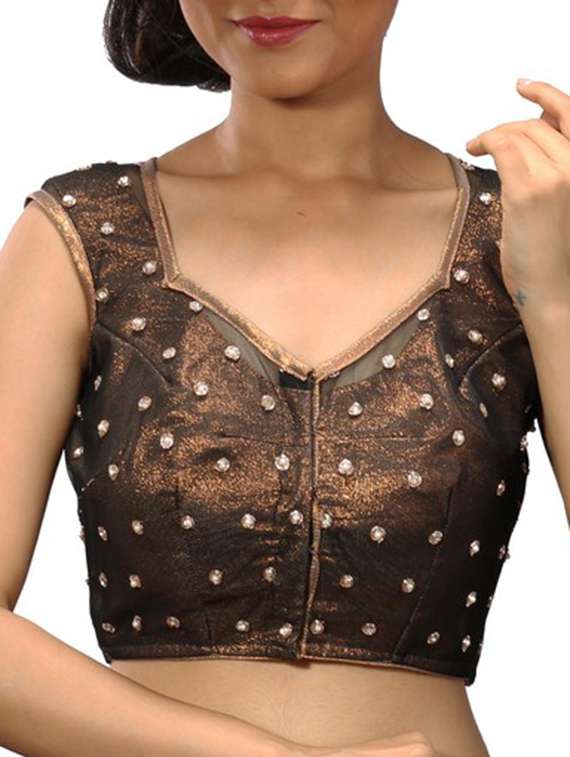 black net embellished stitched blouse