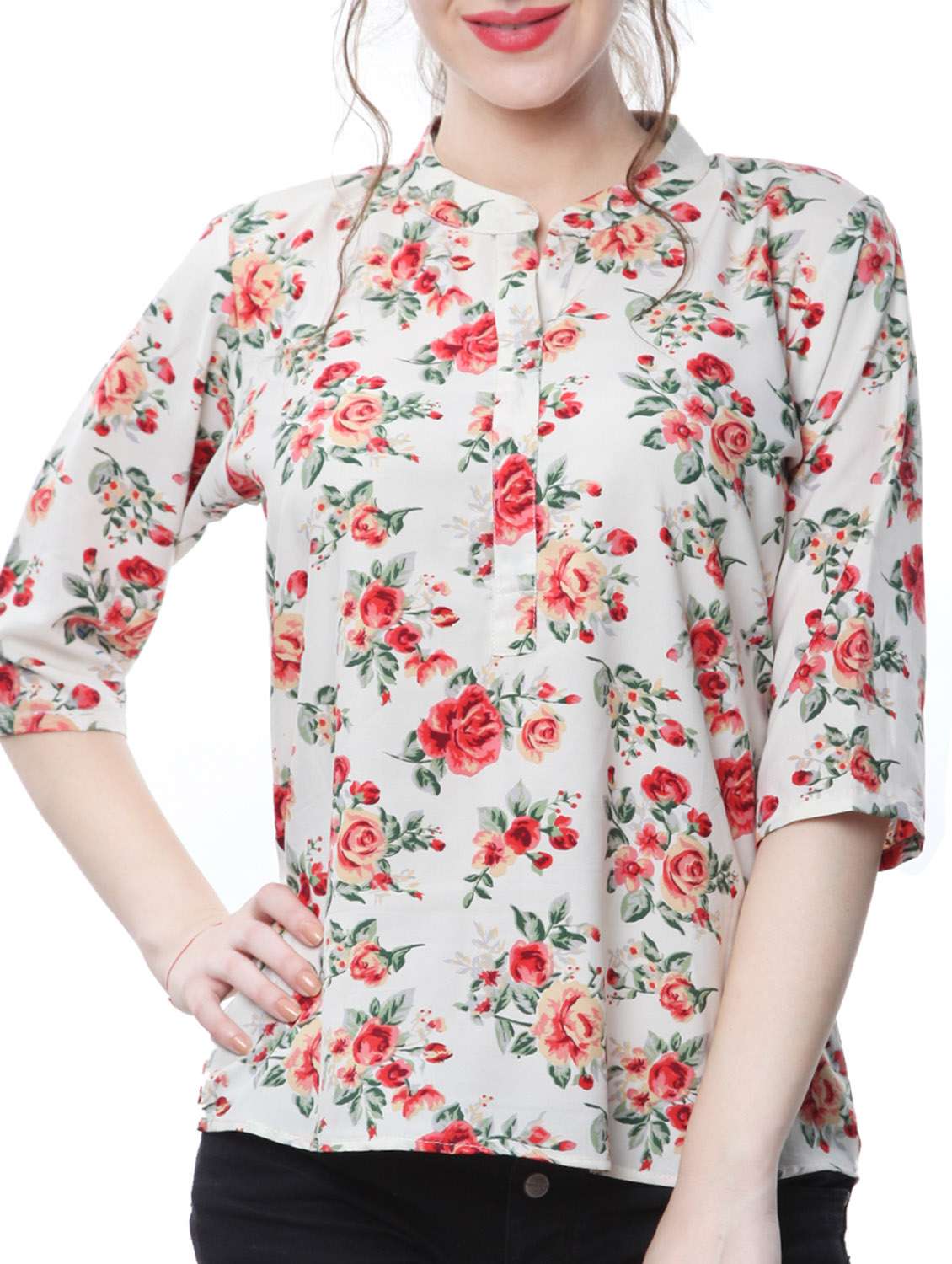 women's straight mandarin neck top