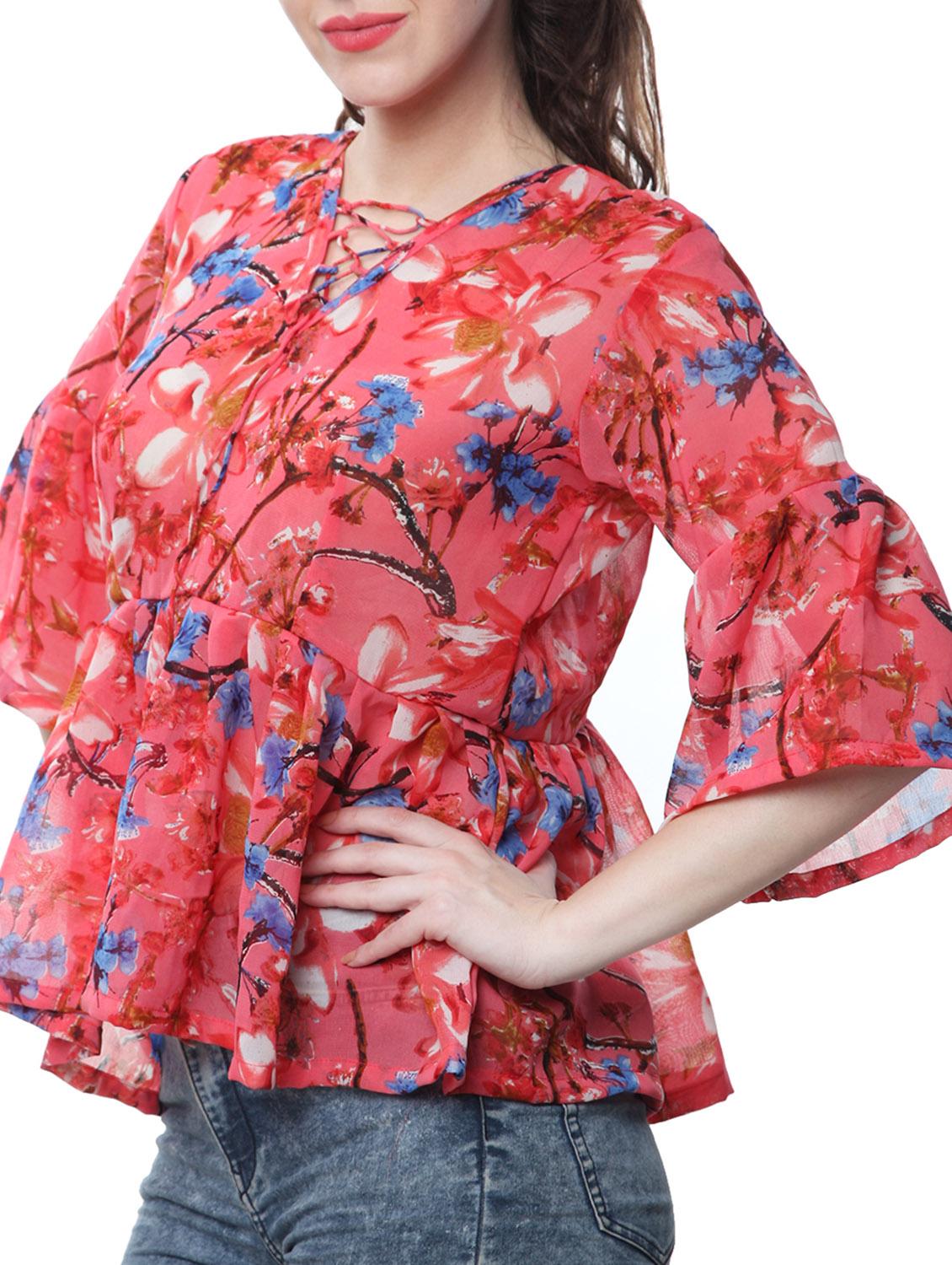 women's peplum tie-up neck top - 11665190 - Standard Image - 1