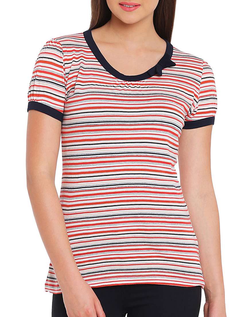 horizontal striped bow detail tee