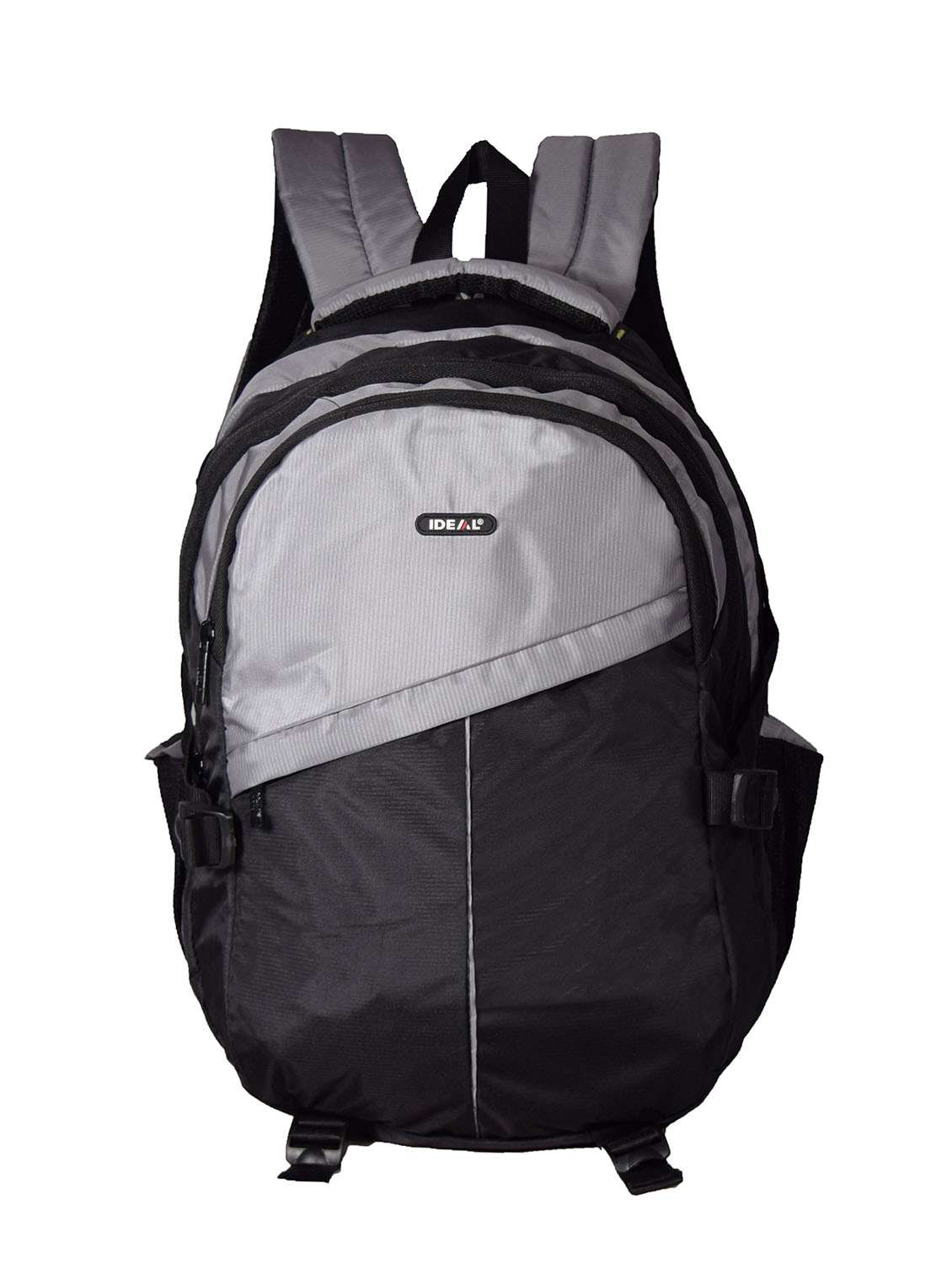 grey and black polyester backpack