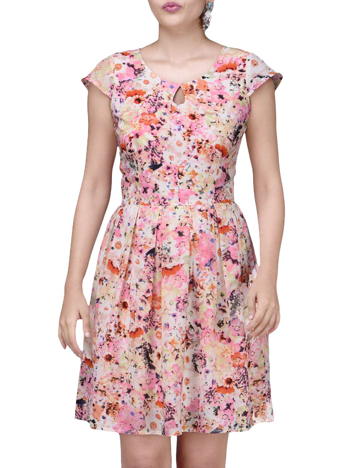 pink poly crepe printed dress