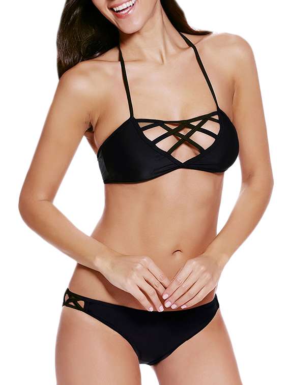 solid black polyester bikini