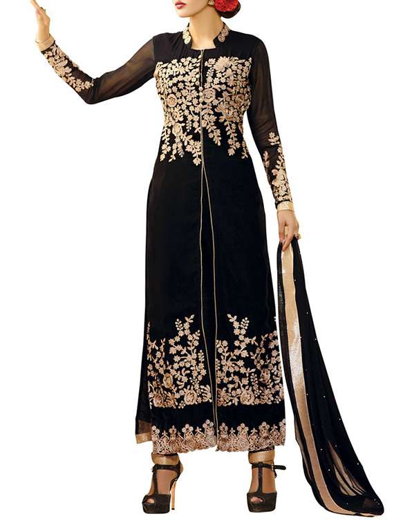 black georgette embroidered dress material