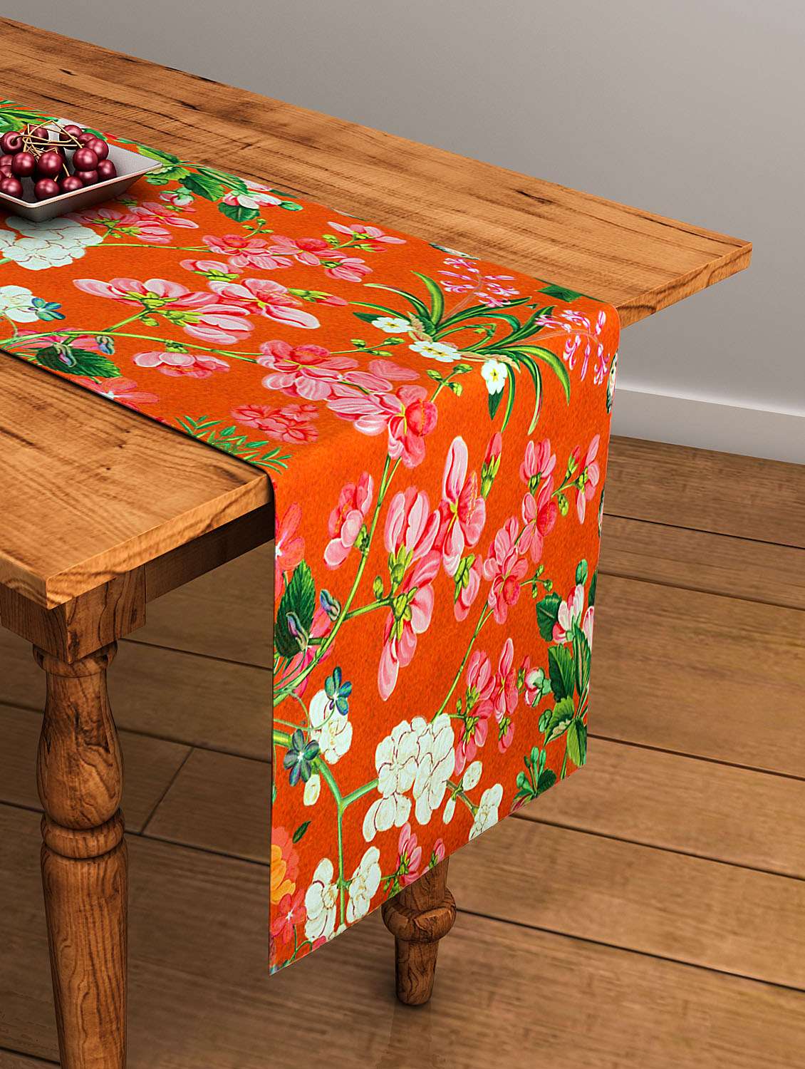 floral orange cotton table runner