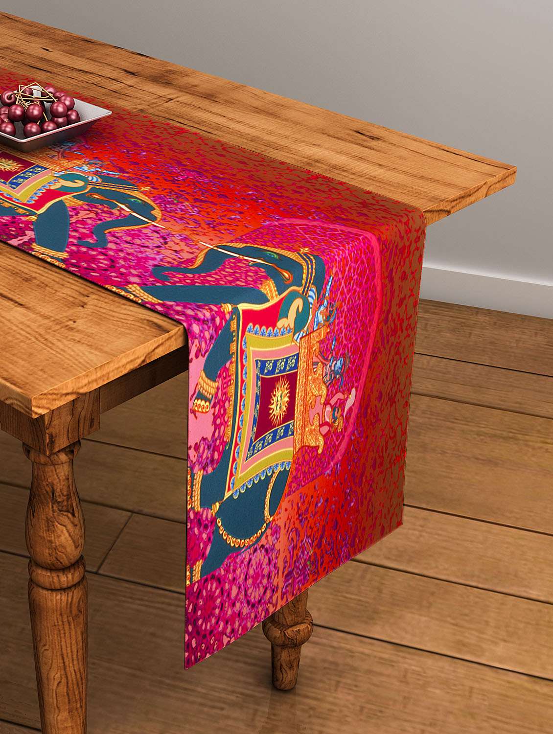 printed pink cotton table runner