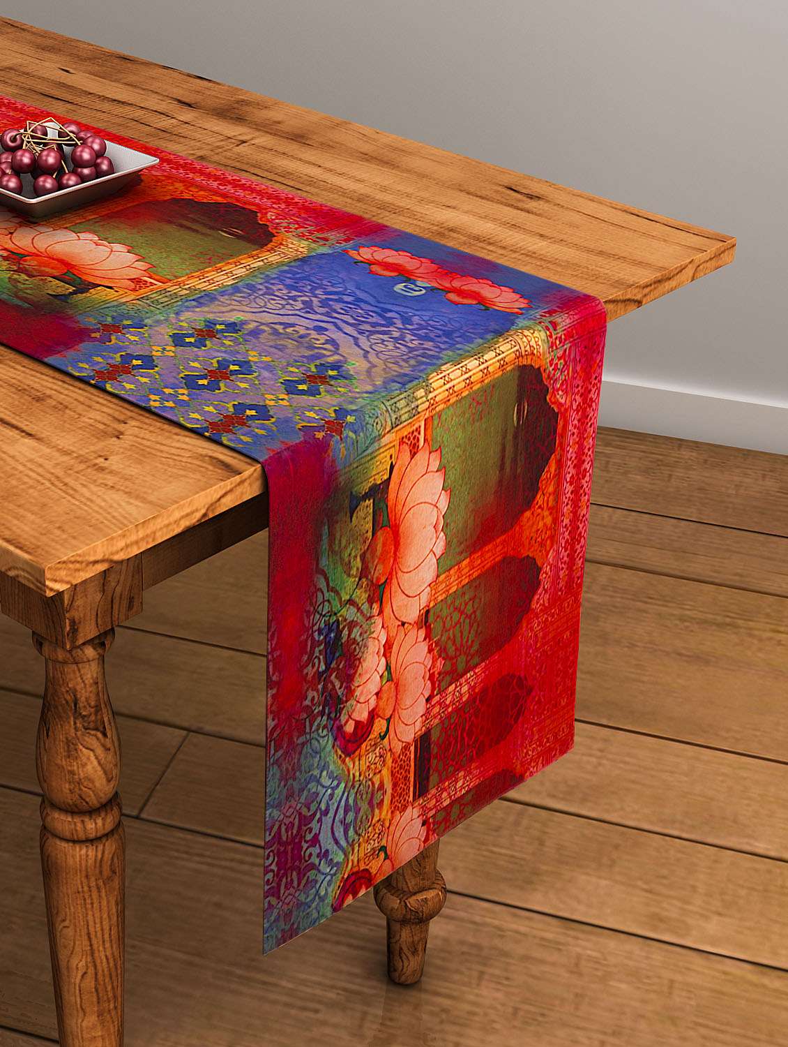 printed multi colored cotton table runner
