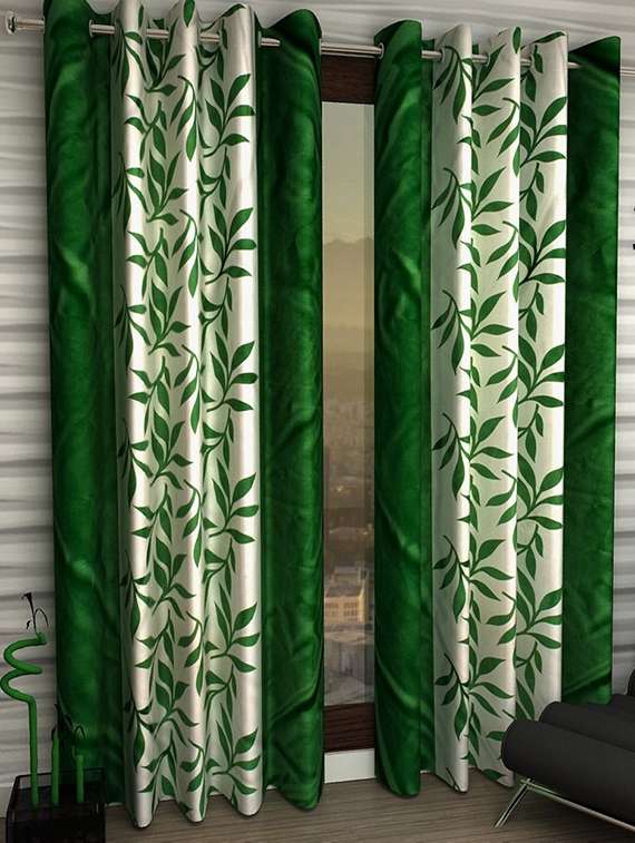 green leaf print polyester curtain