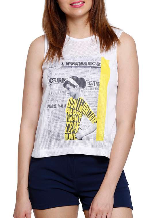 white printed tee