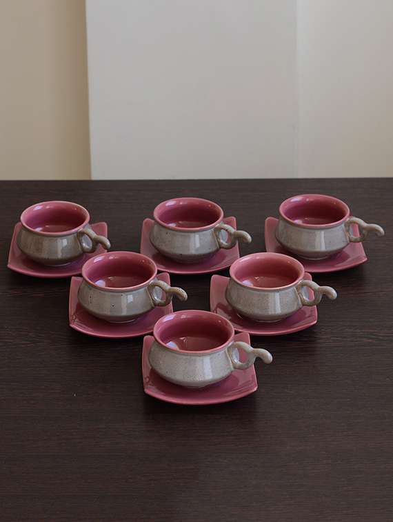 Multi Coloured Ceramic Matt Cup Saucer Set