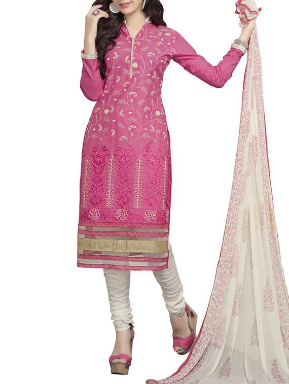 pink embroidered dress material