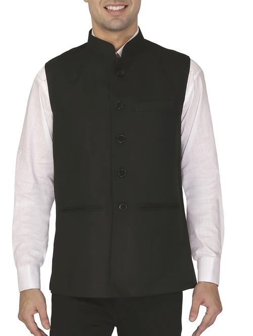 black cotton nehru jacket - 11714747 - Standard Image - 0