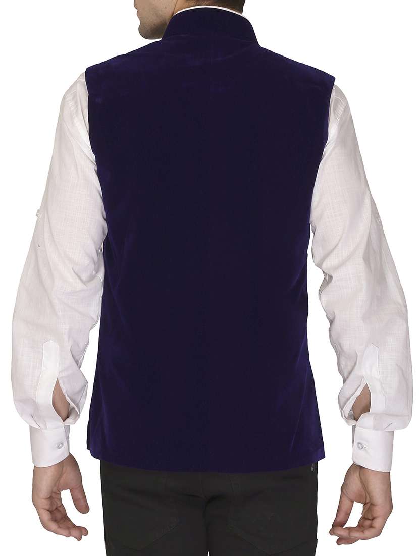 blue velvet nehru jacket - 11714751 -  Standard Image - 1