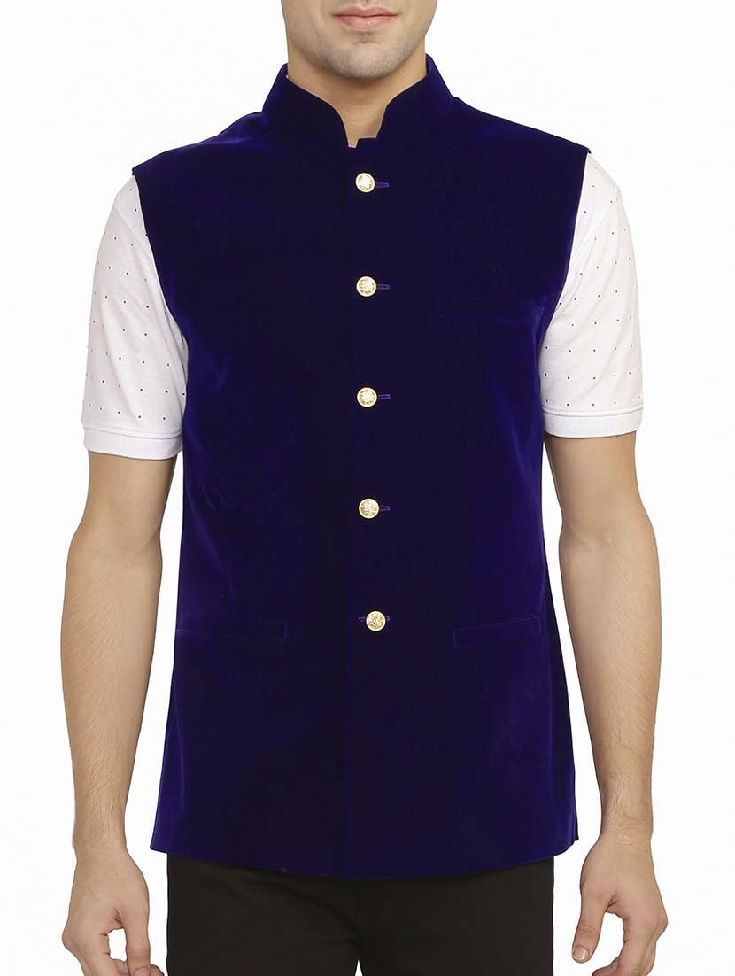 blue velvet nehru jacket