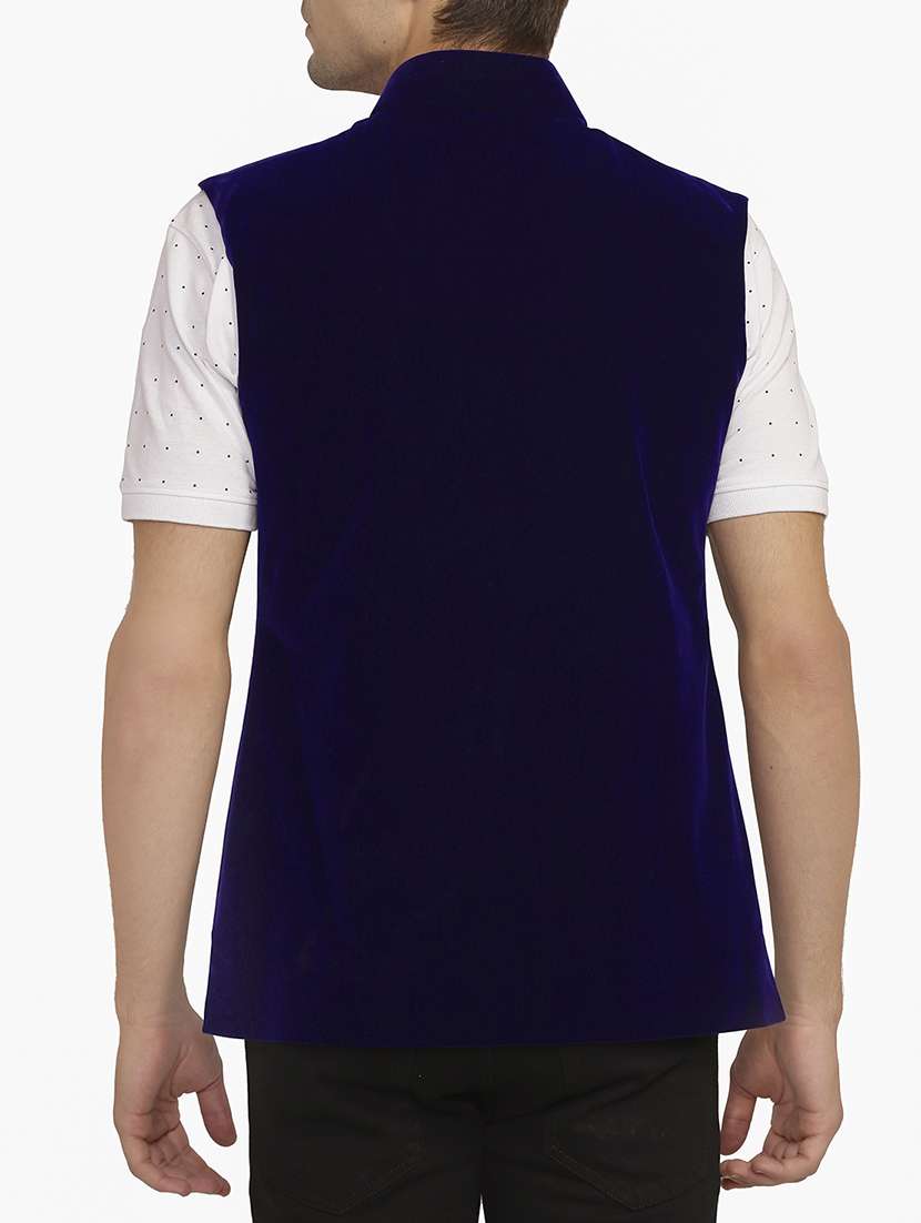 blue velvet nehru jacket - 11714762 - Standard Image - 1