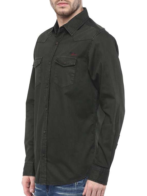 mufti mens olive slim fit mid rise casual shirts - 11716008 -  Standard Image - 1