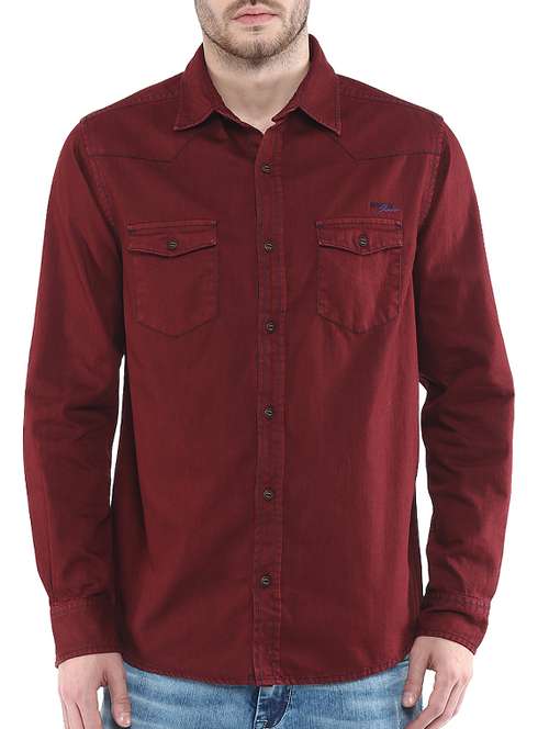 mufti mens red slim fit mid rise casual shirts - 11716010 -  Standard Image - 0