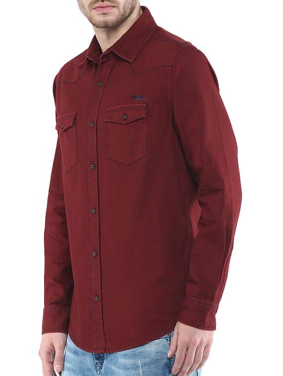 mufti mens red slim fit mid rise casual shirts - 11716010 -  Standard Image - 1