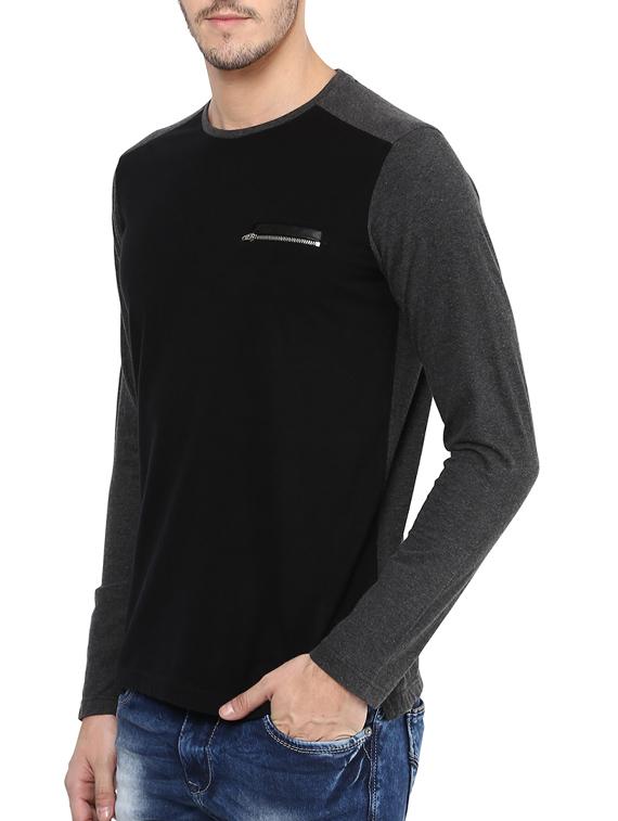 mufti mens black slim fit mid rise tshirts - 11716077 - Standard Image - 1
