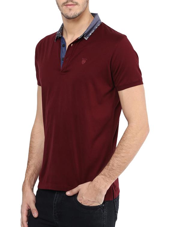 mufti mens maroon slim fit mid rise tshirts - 11716092 -  Standard Image - 1