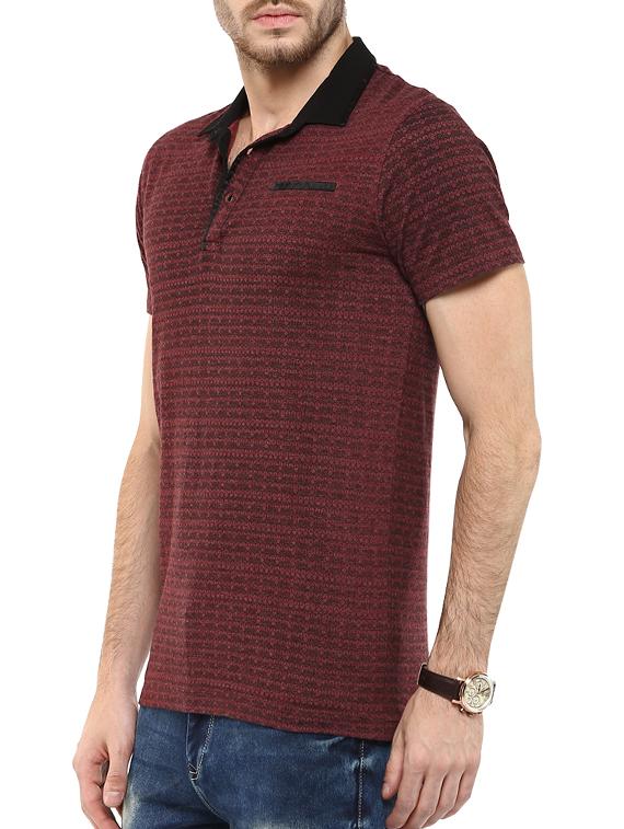 maroon geometric cotton polo t-shirt - 11716110 - Standard Image - 1