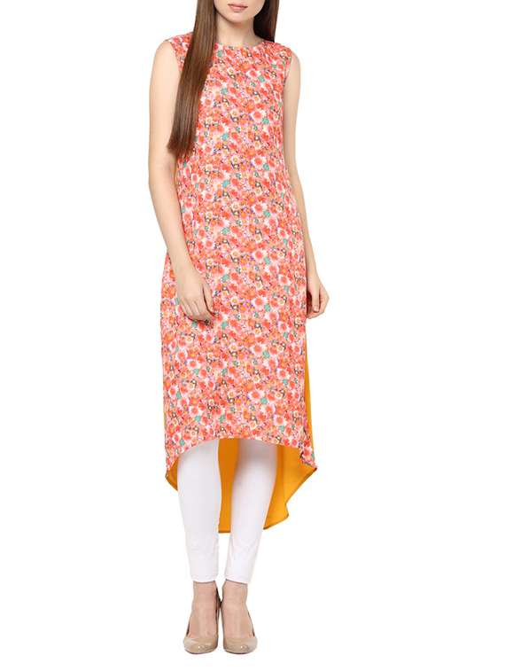 multi colored crepe printed assymmetric tunic