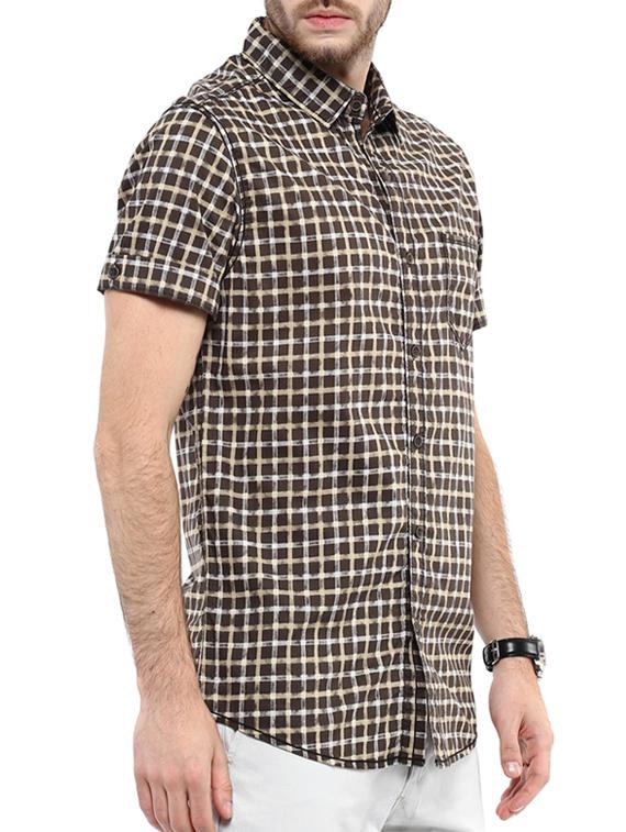 brown cotton check casual shirt - 11716614 - Standard Image - 1