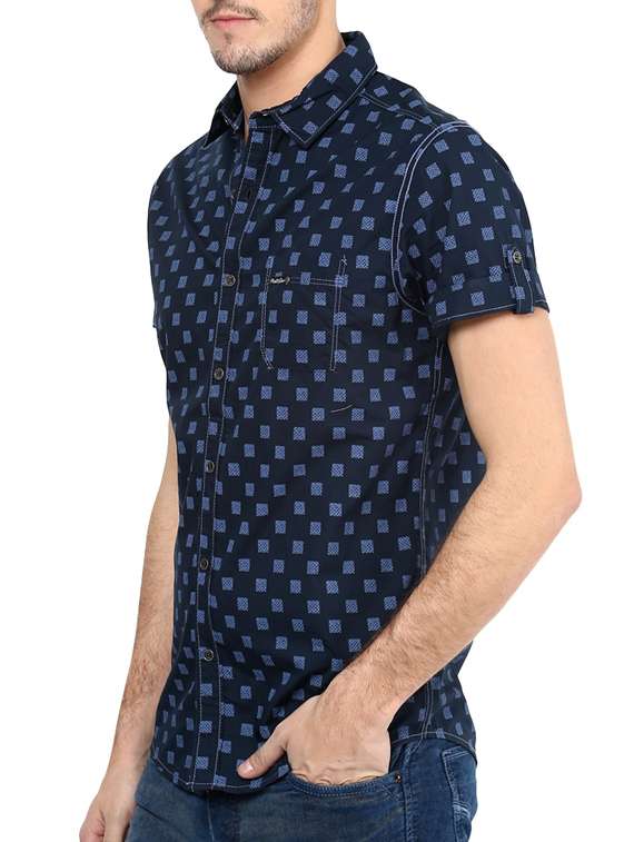 navy blue cotton casual shirt - 11716644 - Standard Image - 1