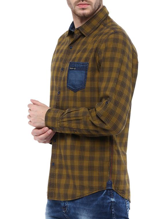 mufti mens khaki slim fit mid rise casual shirts - 11716655 - Standard Image - 1