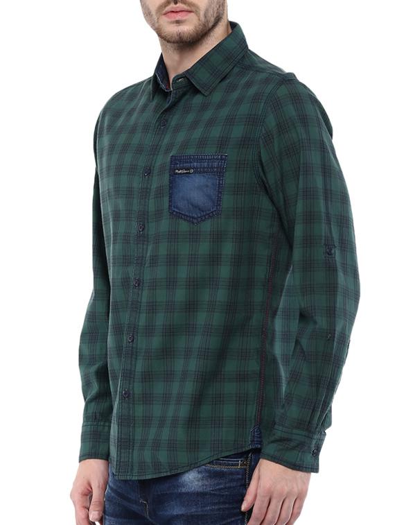 mufti mens green slim fit mid rise casual shirts - 11716656 -  Standard Image - 1