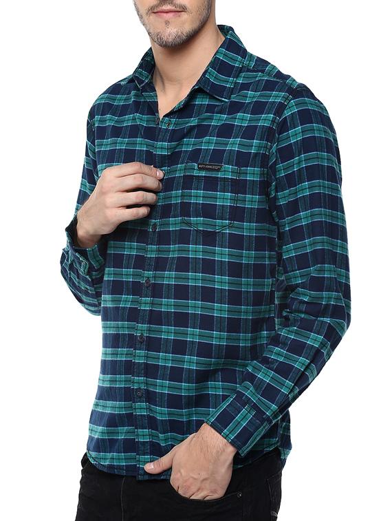 mufti mens green slim fit mid rise casual shirts - 11716660 - Standard Image - 1