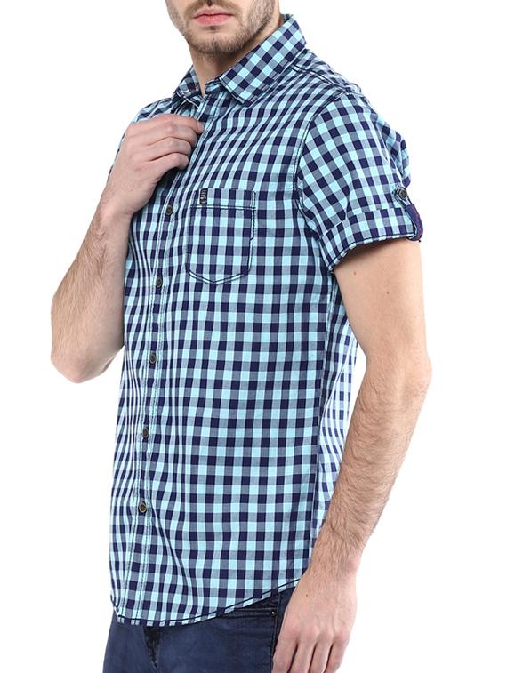 mufti mens turqouise slim fit mid rise casual shirts - 11716662 -  Standard Image - 1