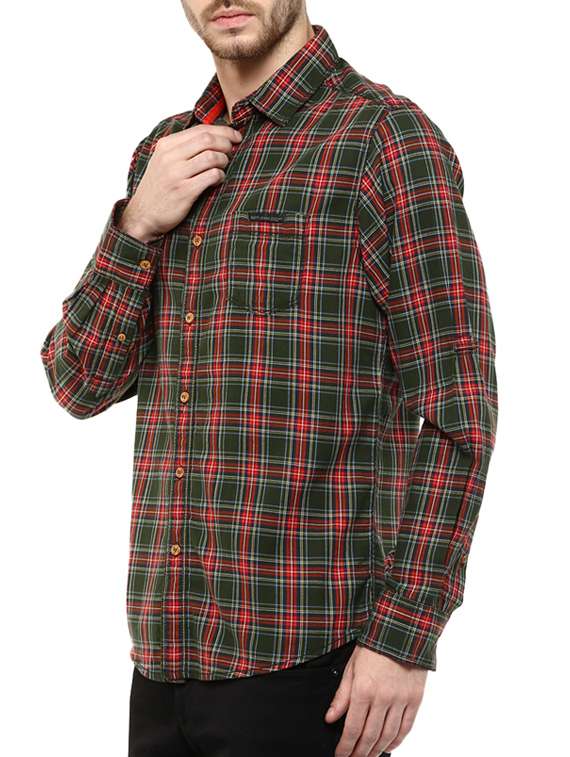 mufti mens olive slim fit mid rise casual shirts - 11716682 -  Standard Image - 1
