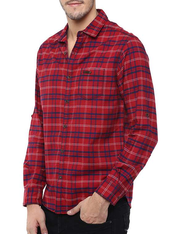 mufti mens red slim fit mid rise casual shirts - 11716684 -  Standard Image - 1