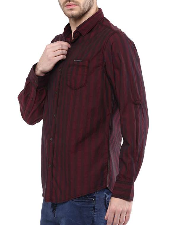 mufti mens wine slim fit mid rise casual shirts - 11716692 -  Standard Image - 1