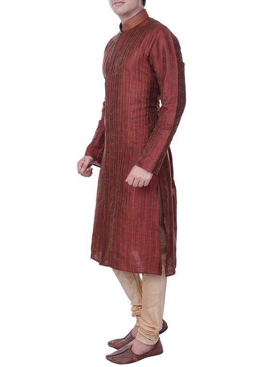 maroon silk blend kurta pyjama set - 11716901 -  Standard Image - 1
