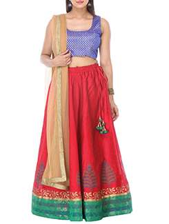 Red silk flared lehenga