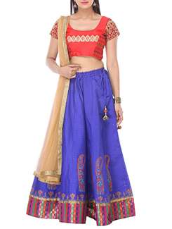 Blue printed flared lehenga
