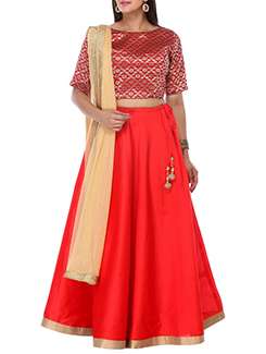 Red silk flared lehenga
